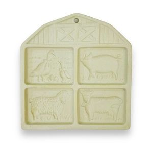 Pampered Chef: Vintage, Barnyard Friends Barn, stoneware cookie mold. 19…
